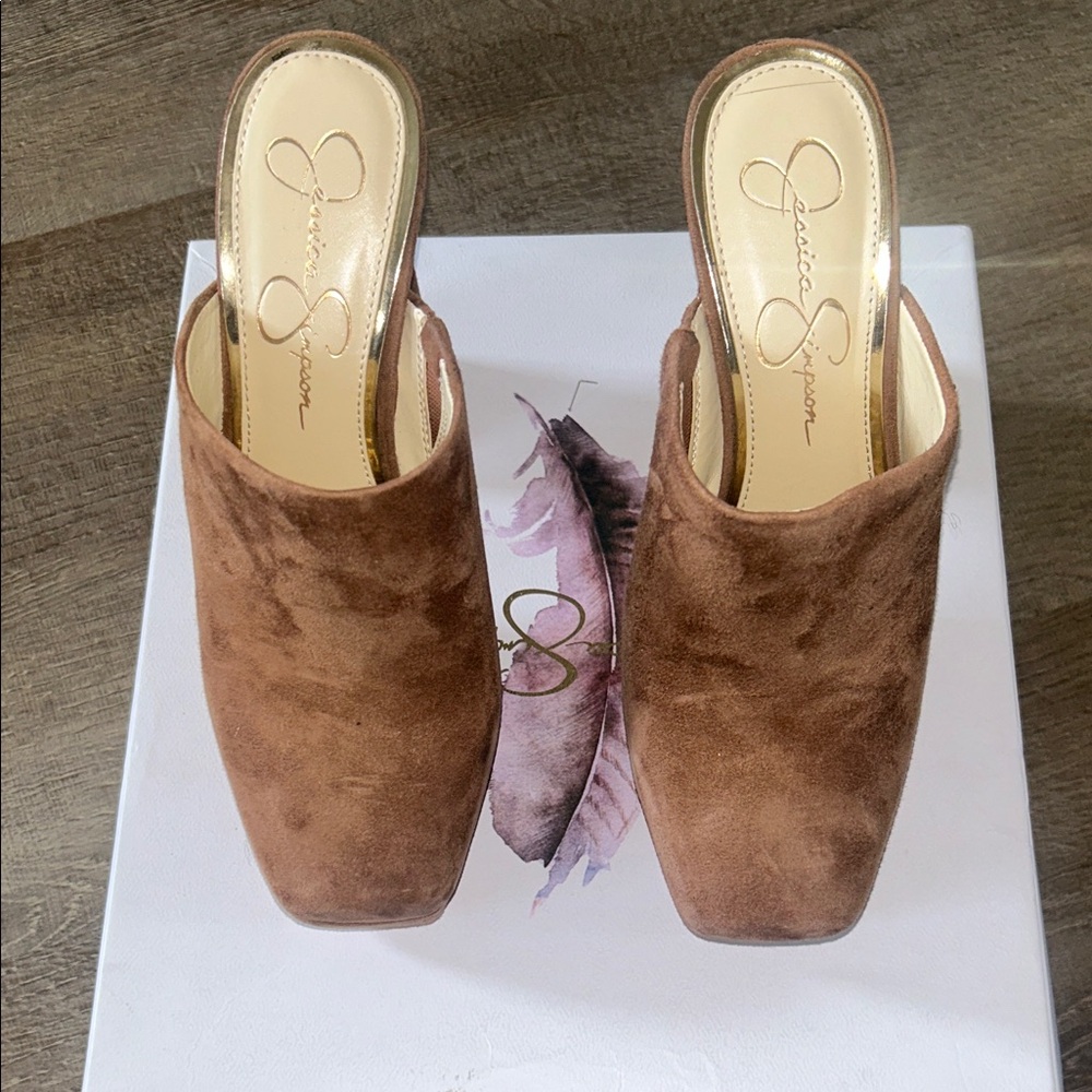 Jessica Simpson Chestnut Suede Square-Toe Mule Slides